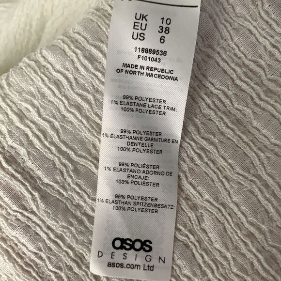 ASOS Design Textured White Crochet Trim Wrap Long Sleeve Mini Dress Size 6 - Picture 12 of 12